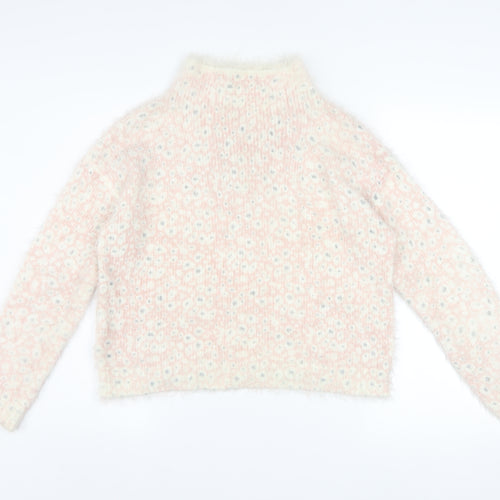 Next Womens Pink Floral High Neck Acrylic Knit Jumper Size 12
