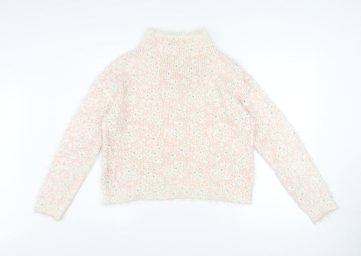 Next Womens Pink Floral High Neck Acrylic Knit Jumper Size 12
