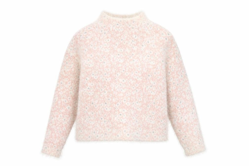 Next Womens Pink Floral High Neck Acrylic Knit Jumper Size 12