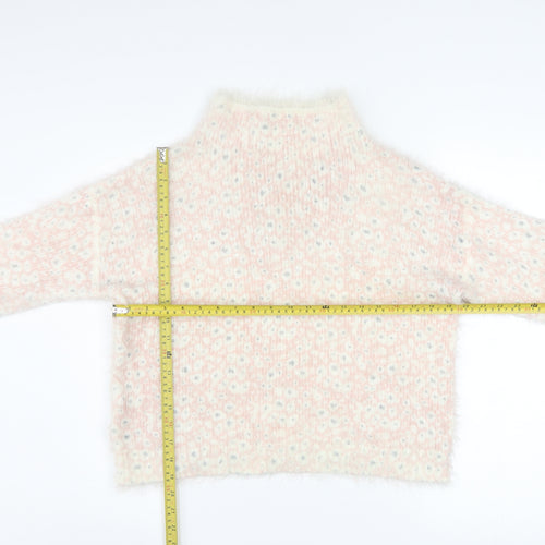 Next Womens Pink Floral High Neck Acrylic Knit Jumper Size 12