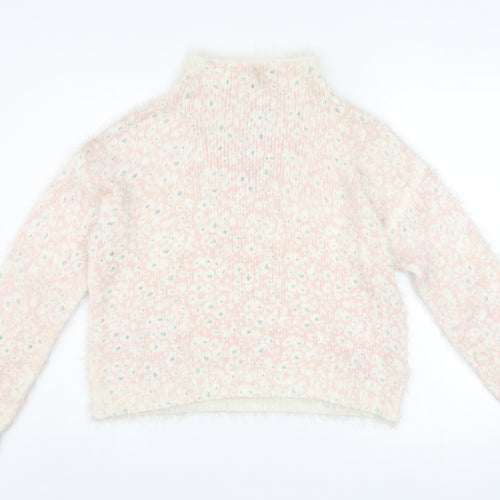Next Womens Pink Floral High Neck Acrylic Knit Jumper Size 12