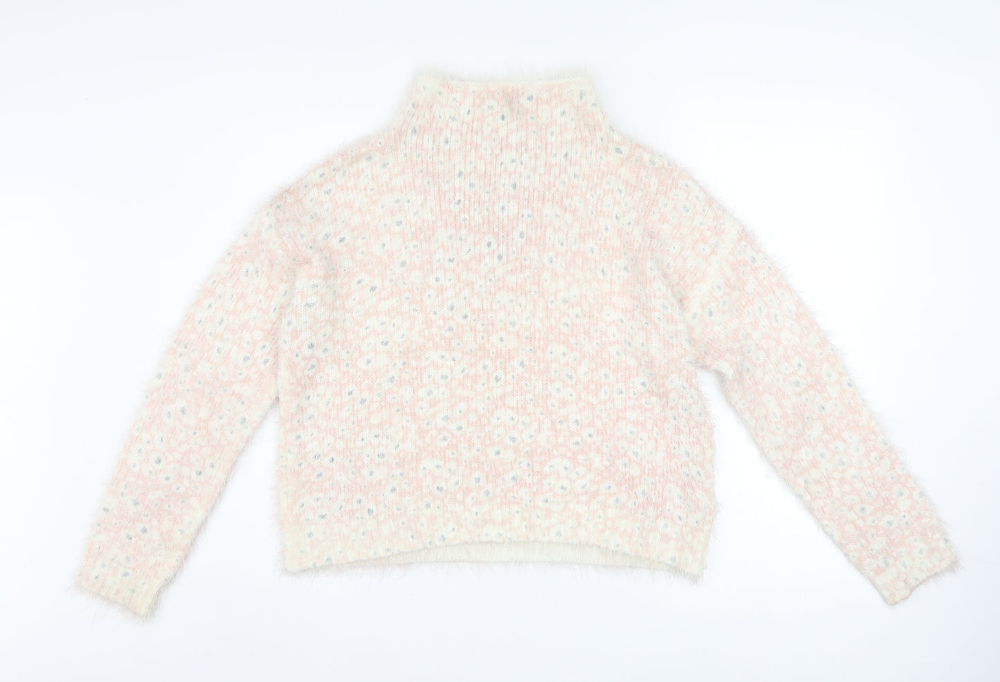Next Womens Pink Floral High Neck Acrylic Knit Jumper Size 12