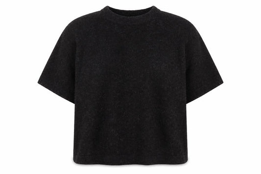 Front view of The Set Women Black XL Basic Knit Short Sleeve T-Shirt