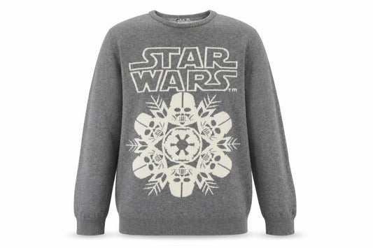 Front view of Tu Men’s Grey Star Wars Cotton Crew Neck Jumper, size M
