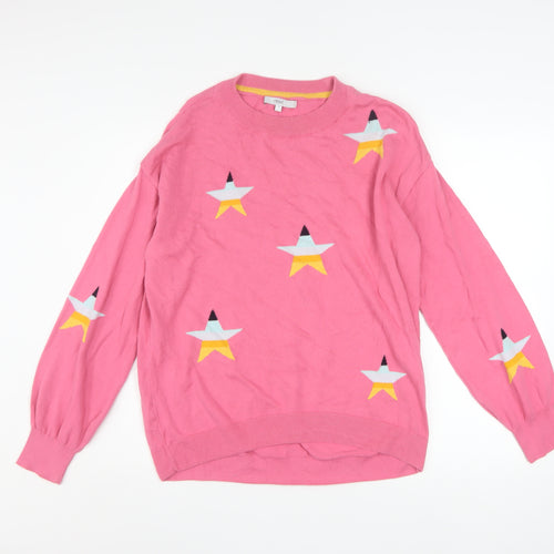Next Women's Pink Star Jumper Small Cotton Crew Neck Knitwear