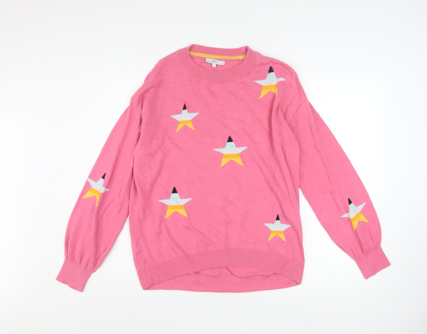 Next Women's Pink Star Jumper Small Cotton Crew Neck Knitwear