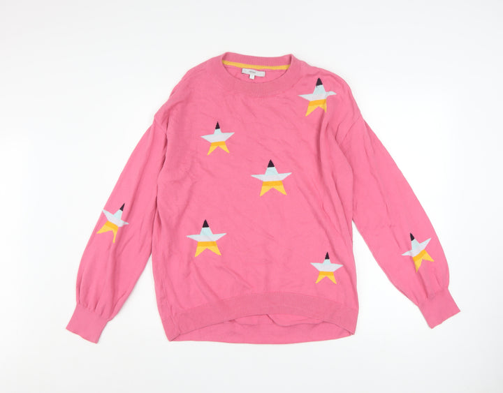Next Women's Pink Star Jumper Small Cotton Crew Neck Knitwear