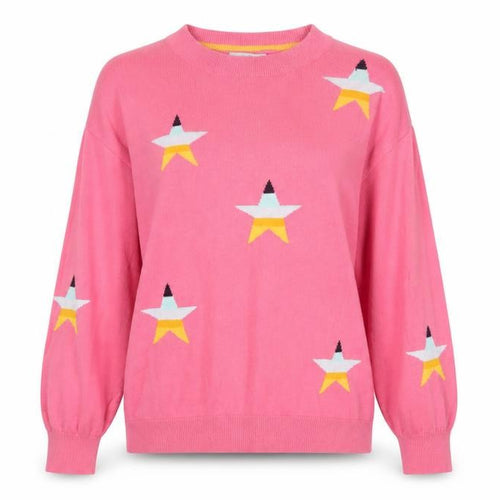 Next Women's Pink Star Jumper Small Cotton Crew Neck Knitwear