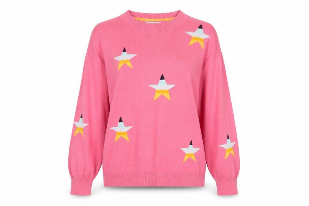Next Women's Pink Star Jumper Small Cotton Crew Neck Knitwear