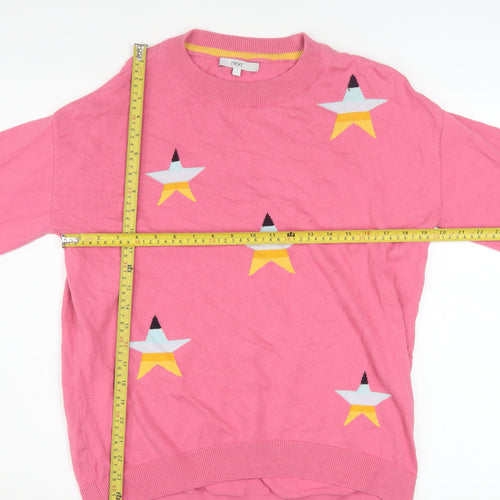 Next Women's Pink Star Jumper Small Cotton Crew Neck Knitwear