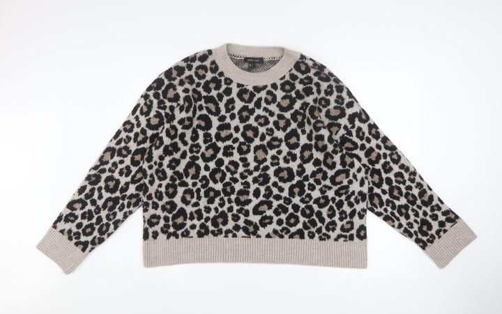 New Look Women’s Beige Leopard Print Pullover Jumper L