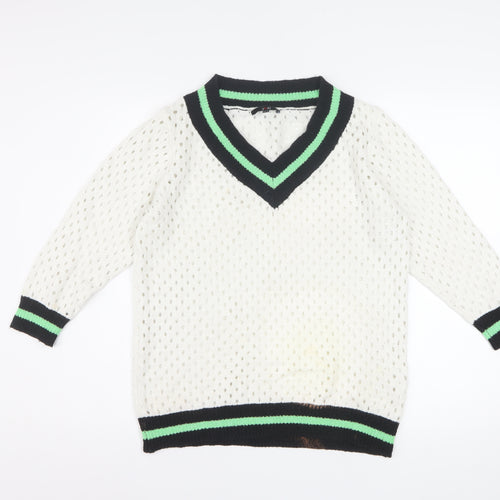 Yest Women's White V-Neck Classic Knit Jumper Size 10