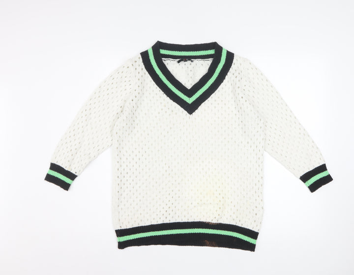 Yest Women's White V-Neck Classic Knit Jumper Size 10