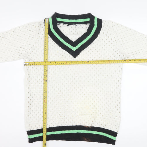 Yest Women's White V-Neck Classic Knit Jumper Size 10