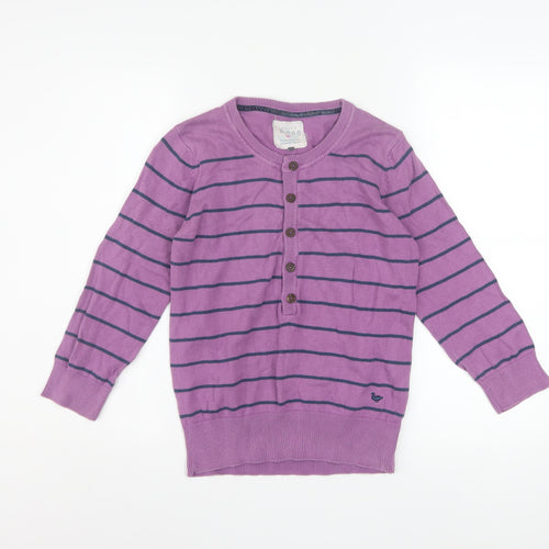 Country Rose Women's Purple Striped Henley Cotton Jumper Size S