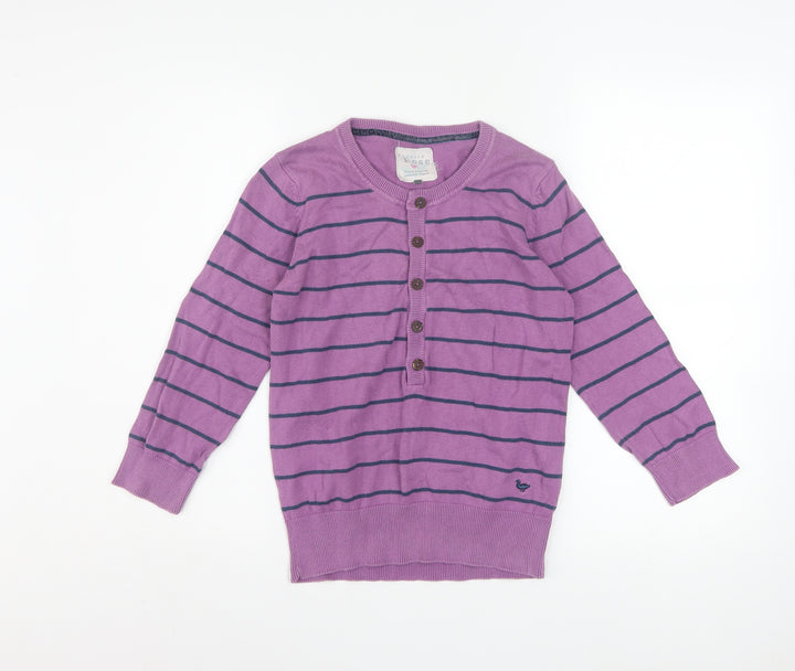 Country Rose Women's Purple Striped Henley Cotton Jumper Size S