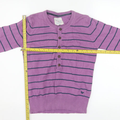Country Rose Women's Purple Striped Henley Cotton Jumper Size S