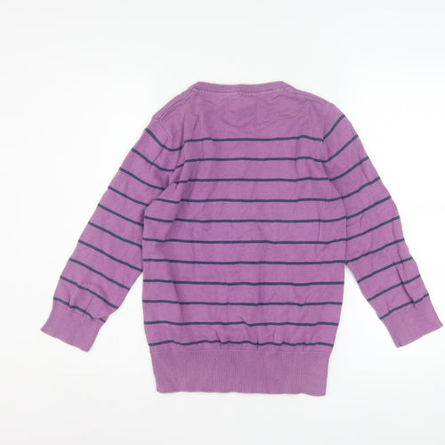Country Rose Women's Purple Striped Henley Cotton Jumper Size S