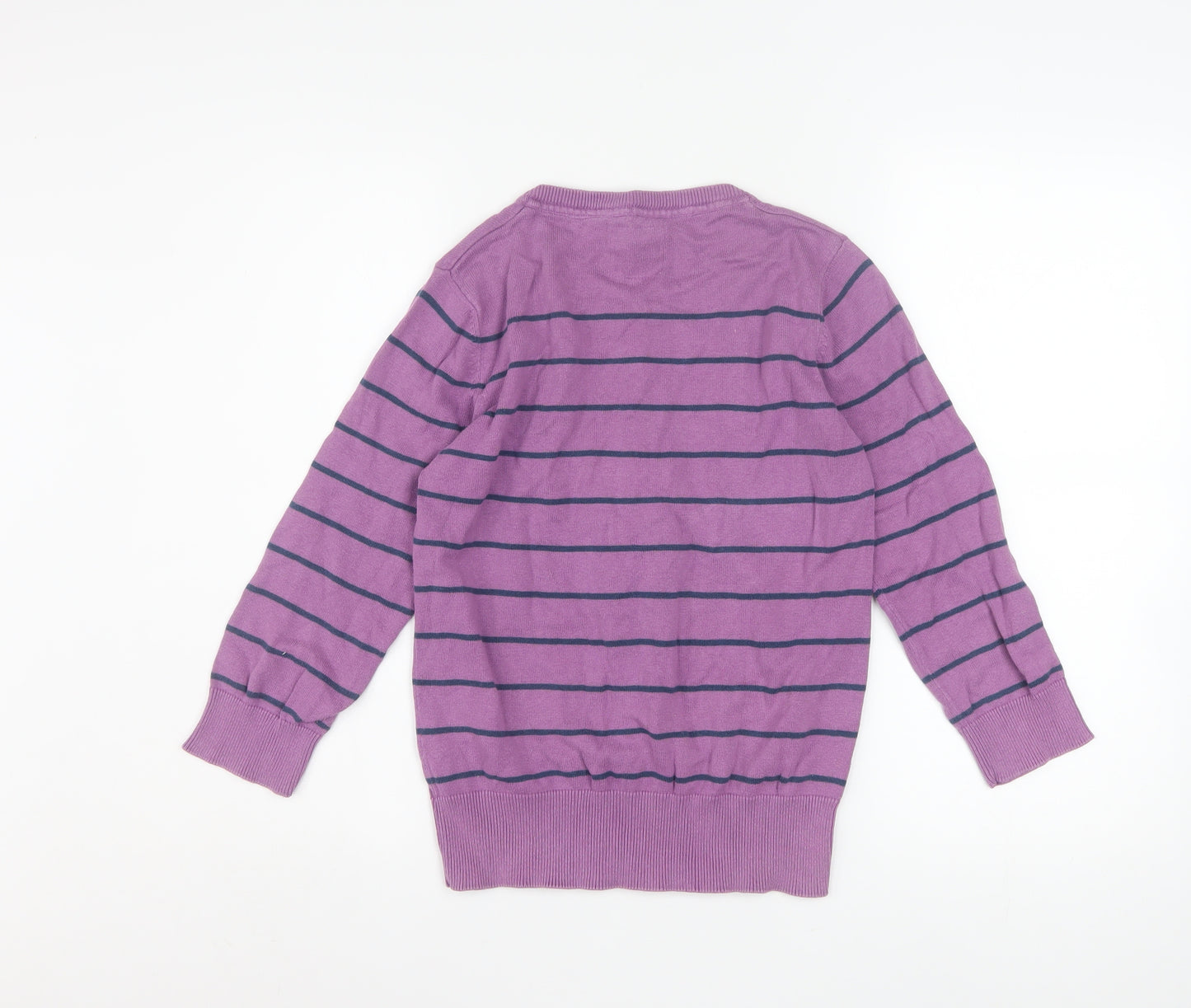 Country Rose Women's Purple Striped Henley Cotton Jumper Size S