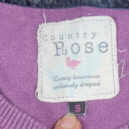 Country Rose Women's Purple Striped Henley Cotton Jumper Size S
