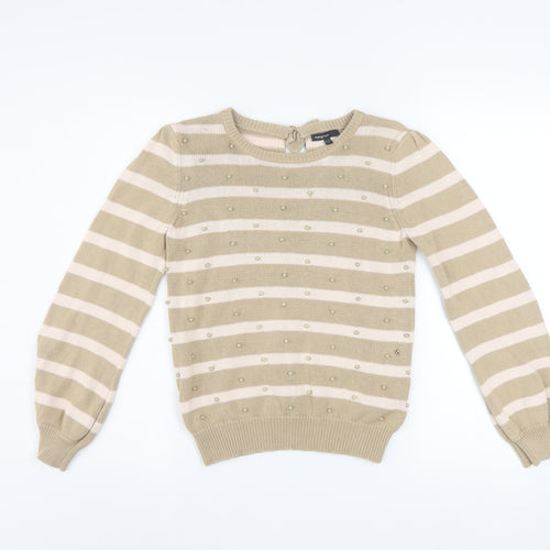 Marks and Spencer Autograph Girls Beige Stripe Beaded Cotton Jumper 12-13 Years