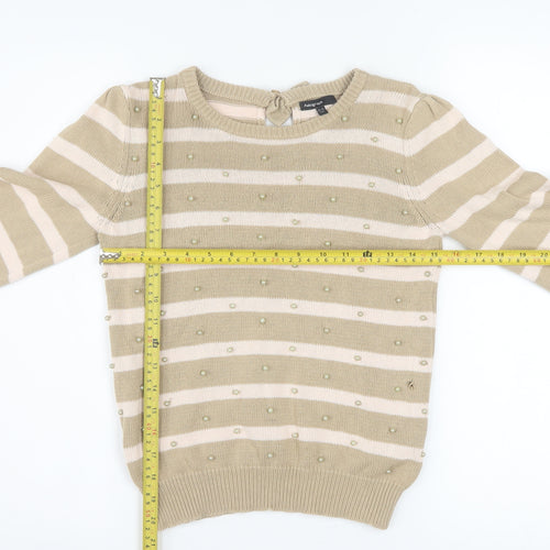 Marks and Spencer Autograph Girls Beige Stripe Beaded Cotton Jumper 12-13 Years