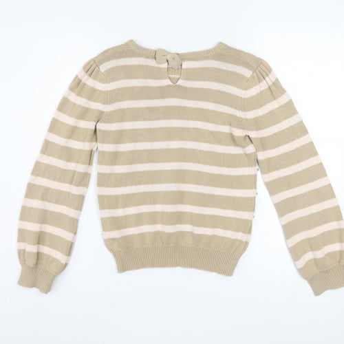 Marks and Spencer Autograph Girls Beige Stripe Beaded Cotton Jumper 12-13 Years