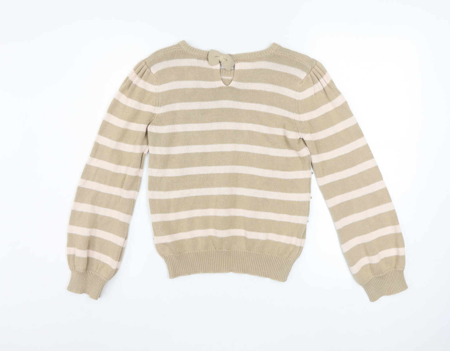 Marks and Spencer Autograph Girls Beige Stripe Beaded Cotton Jumper 12-13 Years