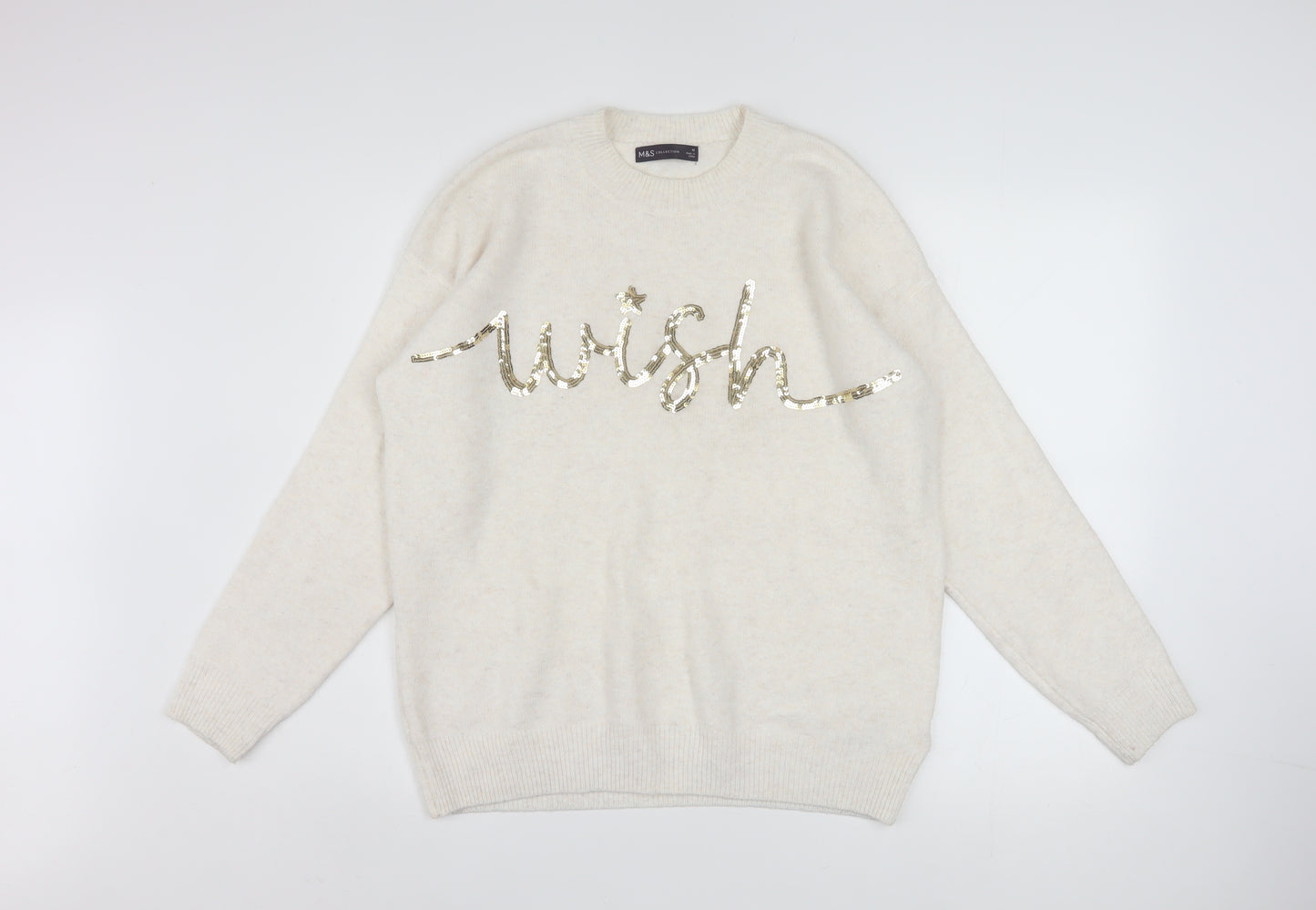 Marks and Spencer Women’s Ivory Sequin Wish Jumper Size M