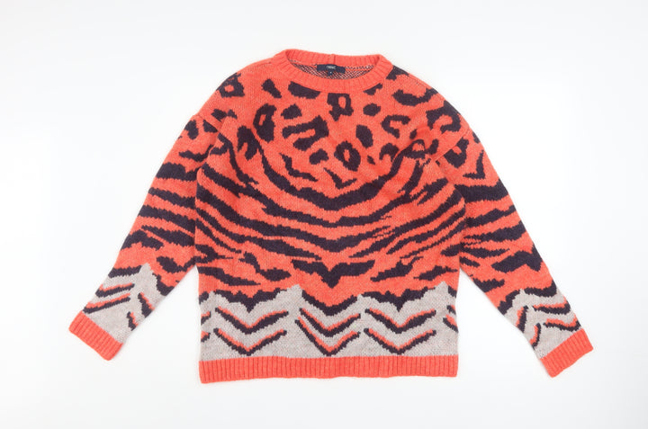 Next Womens Orange Animal Print Chunky Knit Jumper Medium
