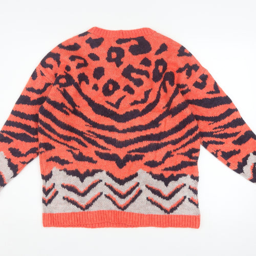 Next Womens Orange Animal Print Chunky Knit Jumper Medium