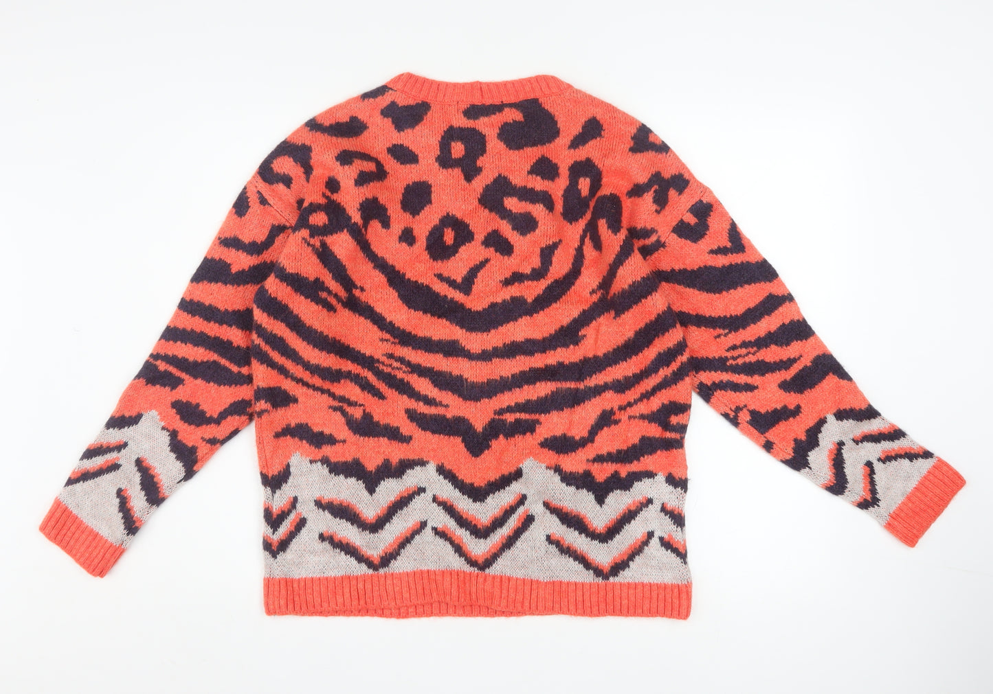 Next Womens Orange Animal Print Chunky Knit Jumper Medium