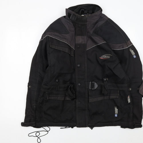 DG Men's Black L Motorcycle Jacket Waterproof Belted Lined