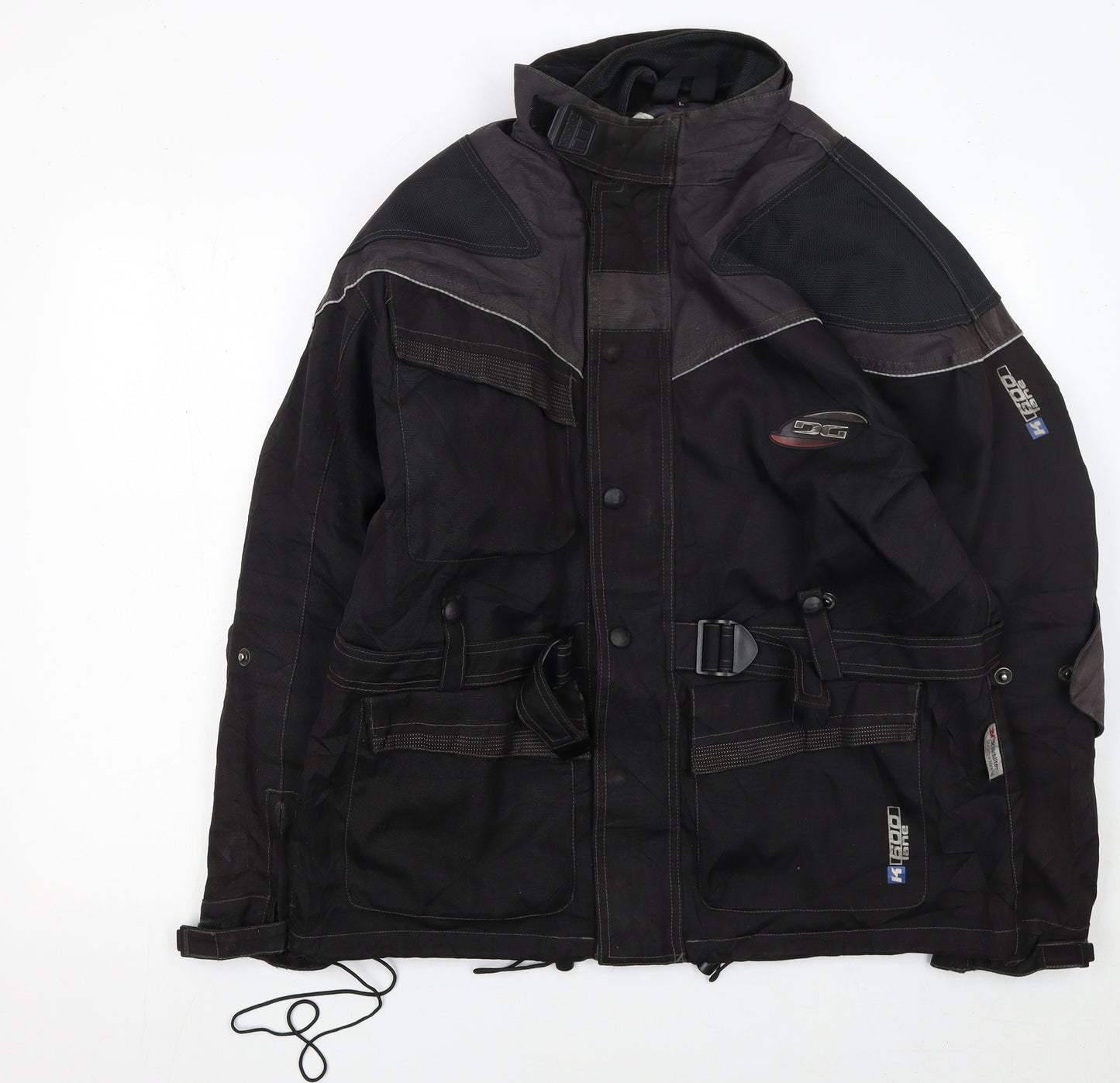 DG Men's Black L Motorcycle Jacket Waterproof Belted Lined