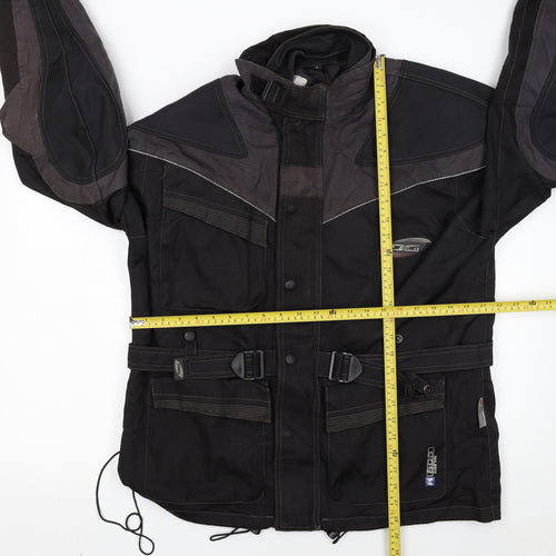DG Men's Black L Motorcycle Jacket Waterproof Belted Lined