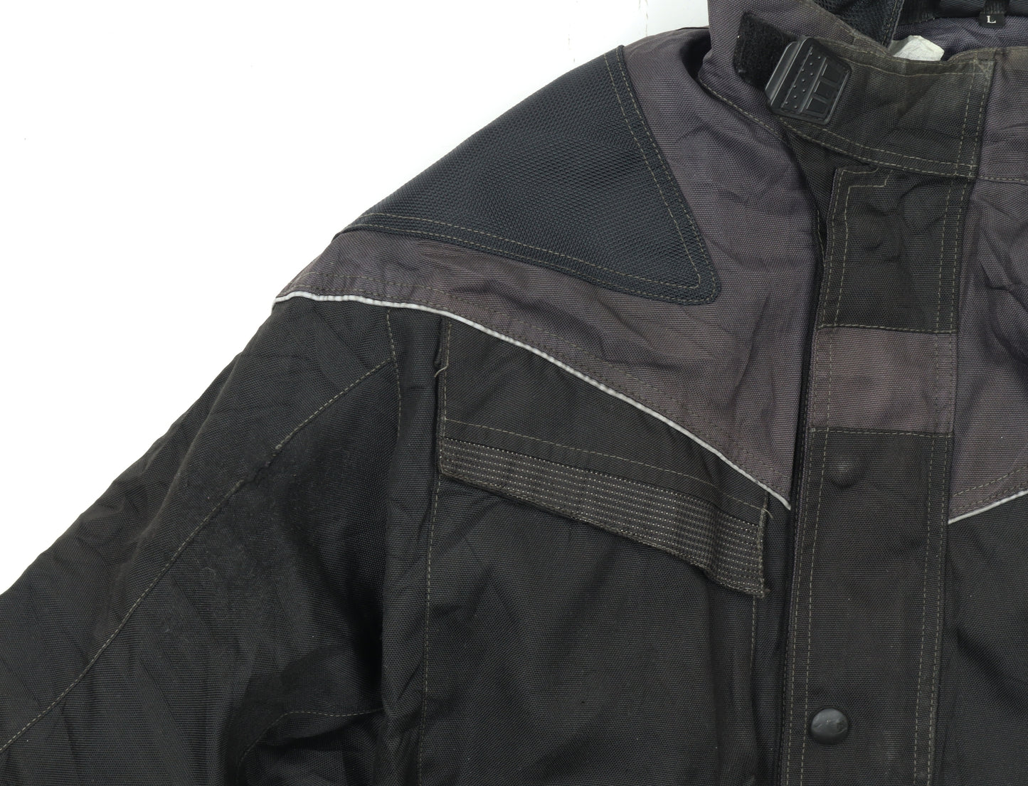 DG Men's Black L Motorcycle Jacket Waterproof Belted Lined