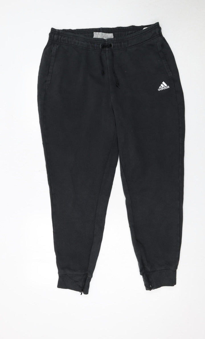 Adidas Women Black L Jogger Sweatpants 77% Cotton Drawstring
