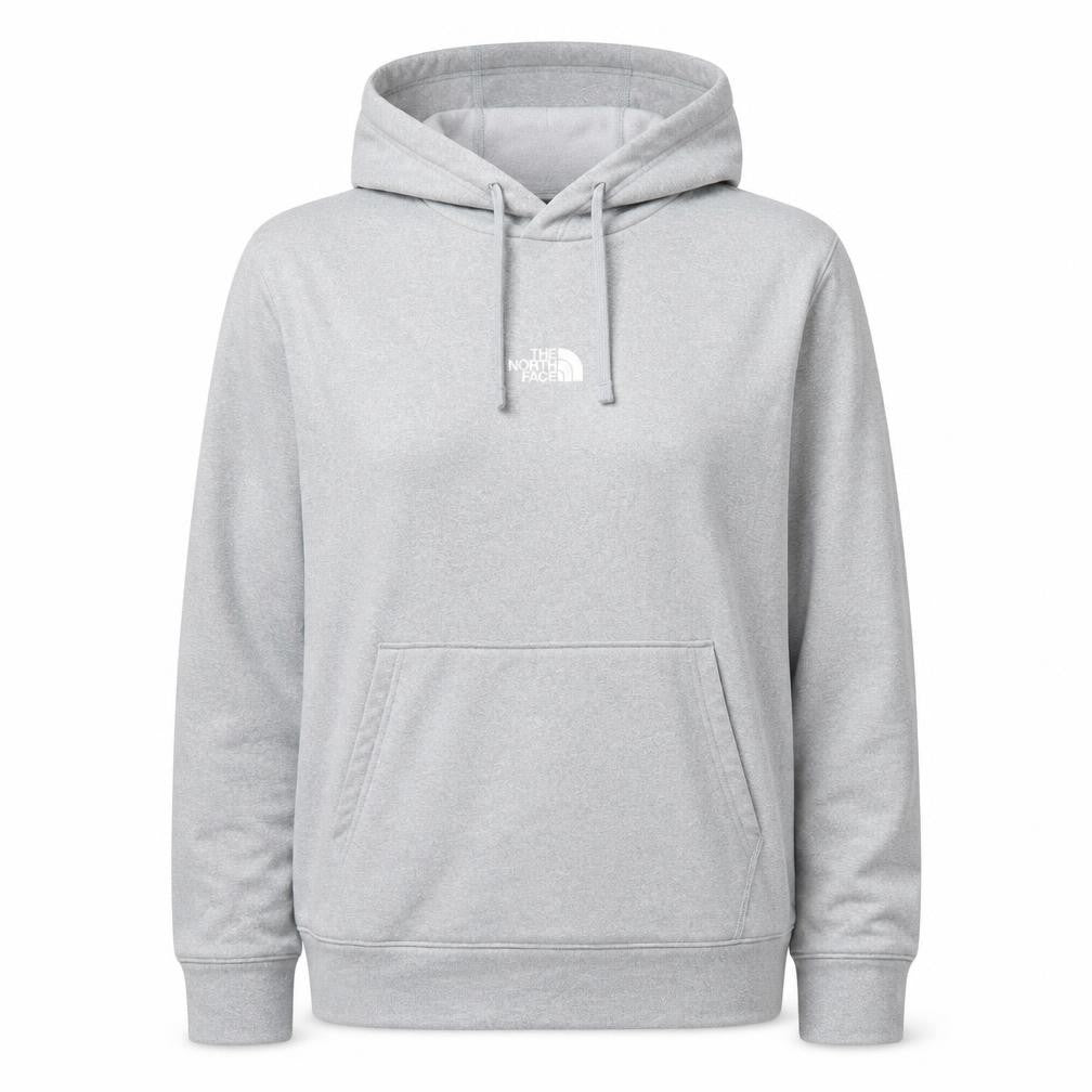 Front view of The North Face women’s grey pullover hoodie medium hooded sweatshirt