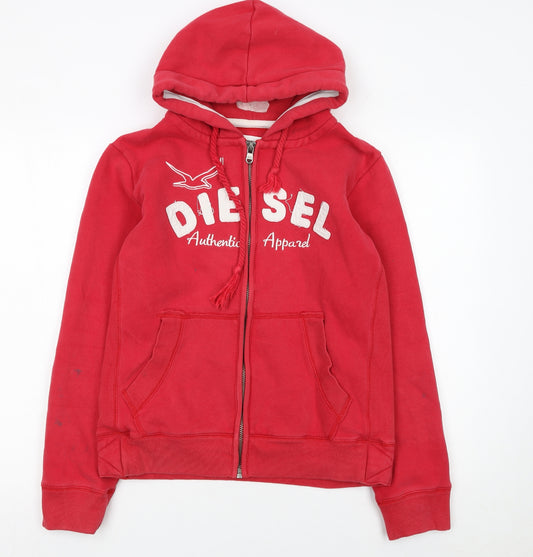 Diesel Womens Red Full Zip Hoodie Large Cotton Blend Authentic Apparel