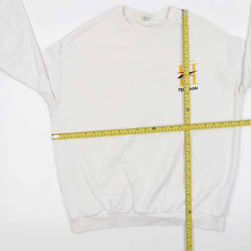 Reebok Women’s White Medium Pullover Sweatshirt – Logo Print Cotton Blend