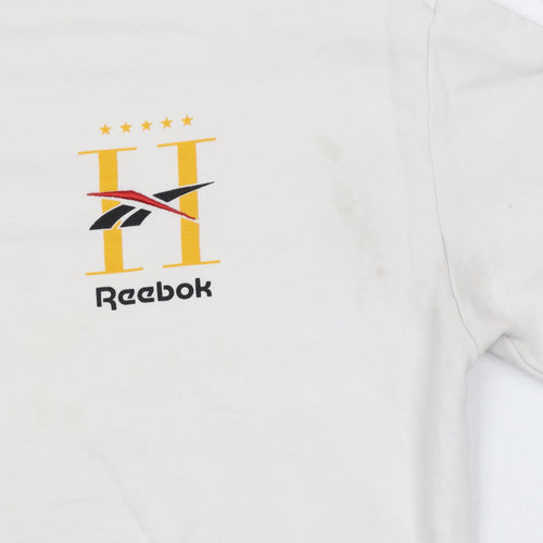Reebok Women’s White Medium Pullover Sweatshirt – Logo Print Cotton Blend