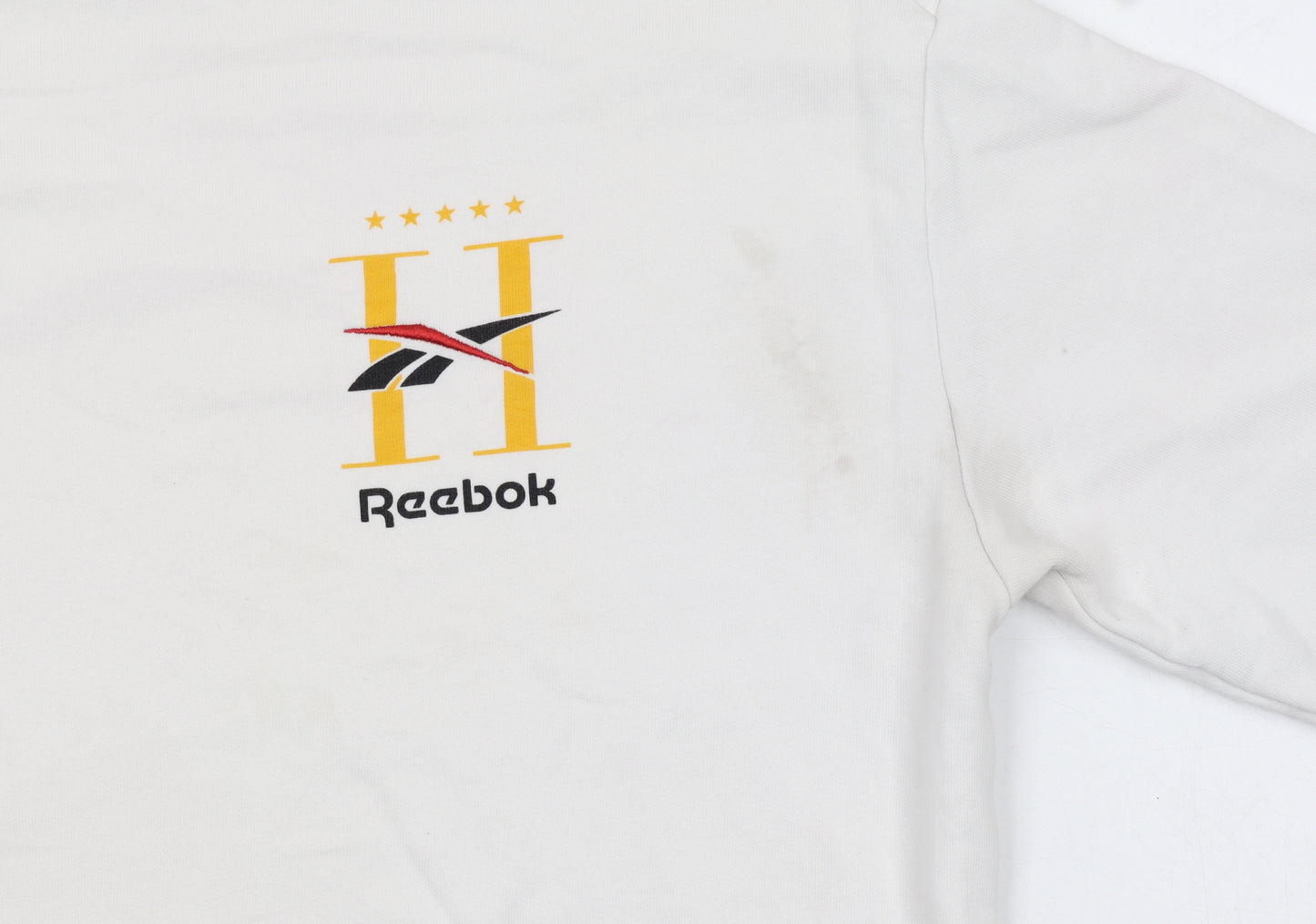 Reebok Women’s White Medium Pullover Sweatshirt – Logo Print Cotton Blend