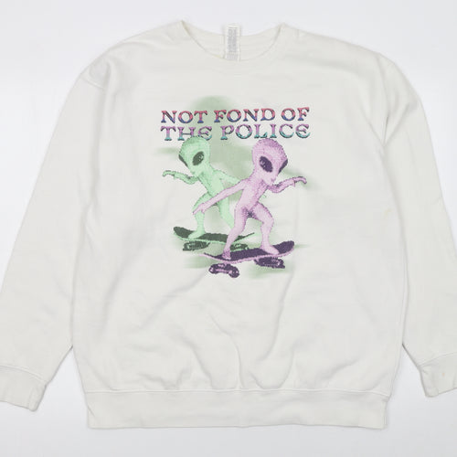 Cotton Heritage Women White Alien Graphic Pullover Sweatshirt L