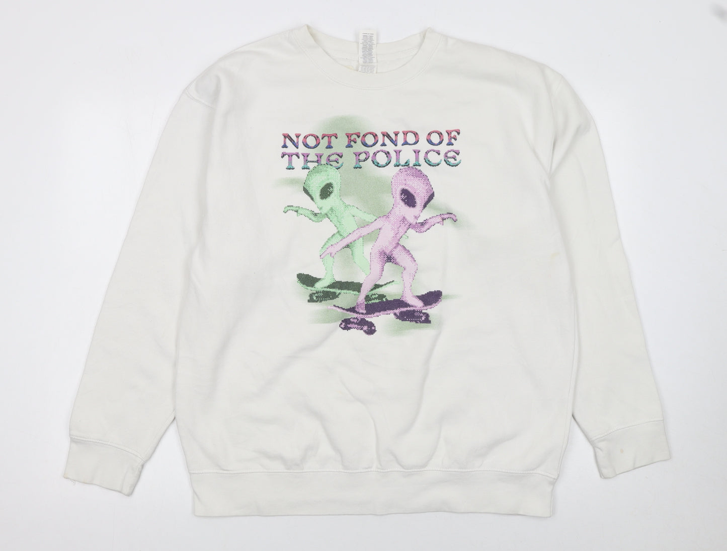 Cotton Heritage Women White Alien Graphic Pullover Sweatshirt L