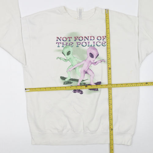 Cotton Heritage Women White Alien Graphic Pullover Sweatshirt L