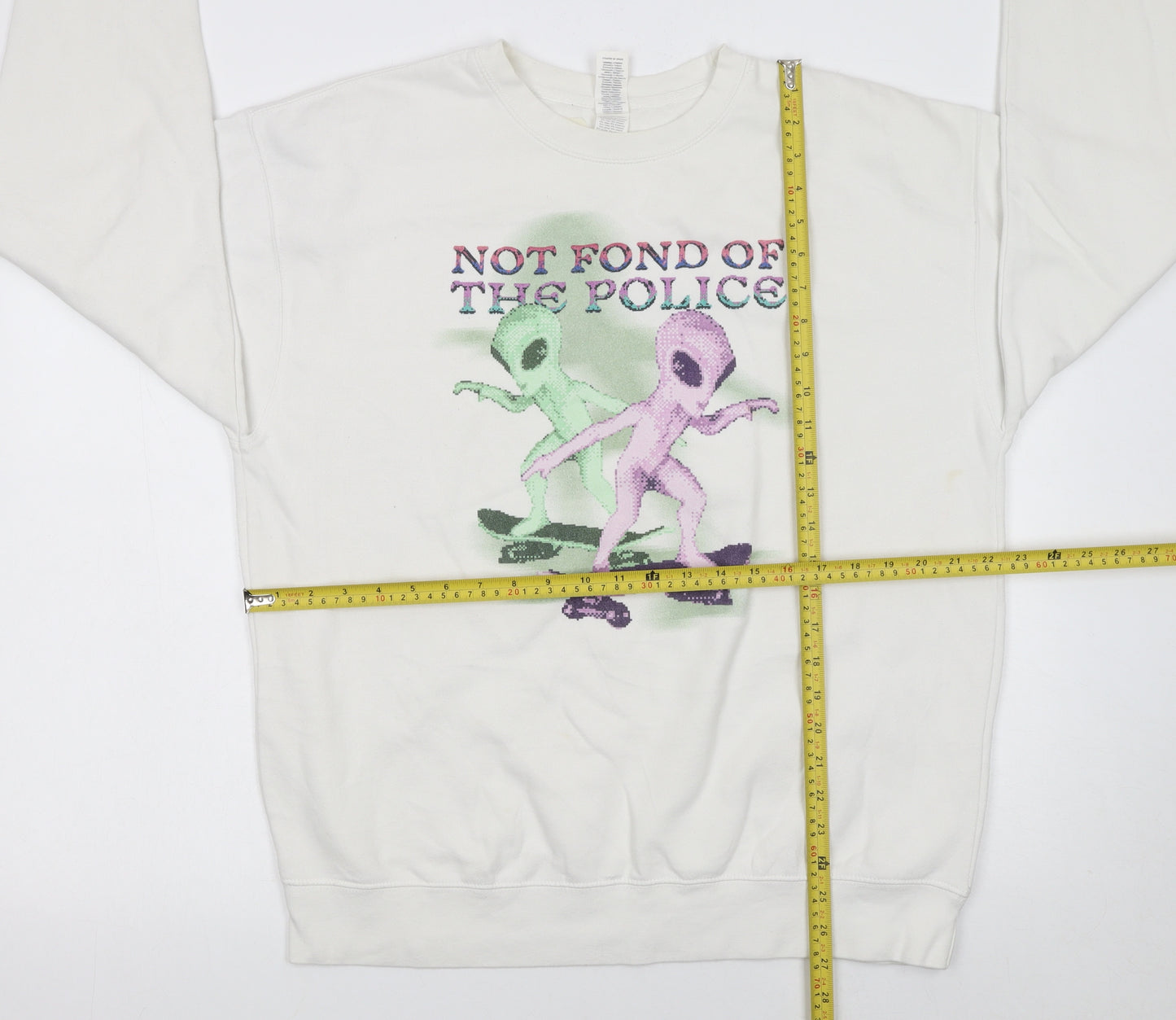 Cotton Heritage Women White Alien Graphic Pullover Sweatshirt L
