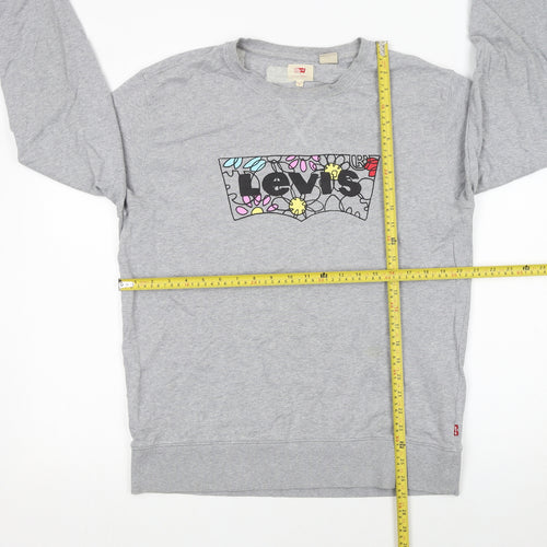 Levi's Women Grey Floral Logo Pullover Sweatshirt L Cotton