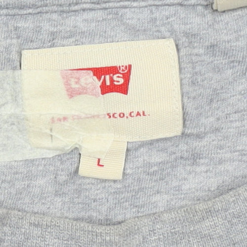 Levi's Women Grey Floral Logo Pullover Sweatshirt L Cotton