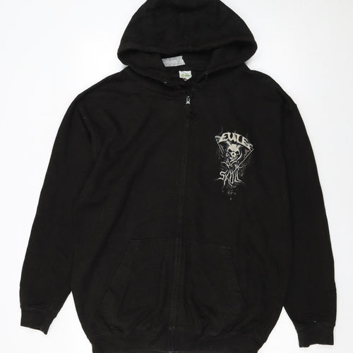 AWDis Mens Black Full Zip Hoodie L Gothic Skull Graphic