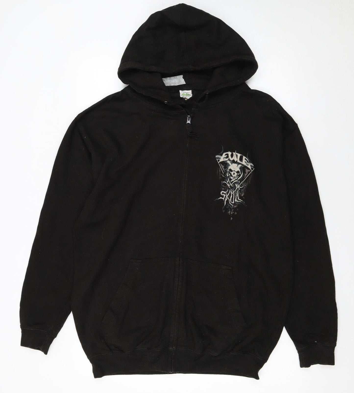 AWDis Mens Black Full Zip Hoodie L Gothic Skull Graphic